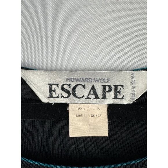 Women’s Howard Wolf Escape Size Large Black Sleeveless Blouse with Teal Stitchin - Picture 3 of 4